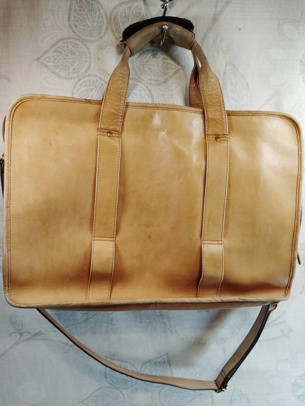 David King Tan Leather Laptop/Messenger /Briefcase w/ Removable Shoulder Strap